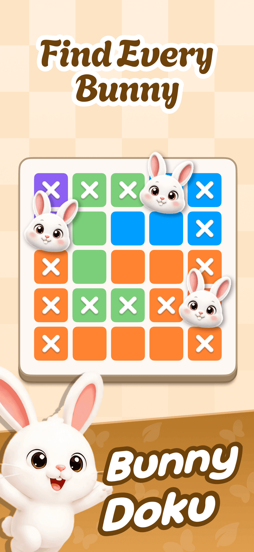 Bunnydoku gameplay: find every hidden bunny on a colorful grid